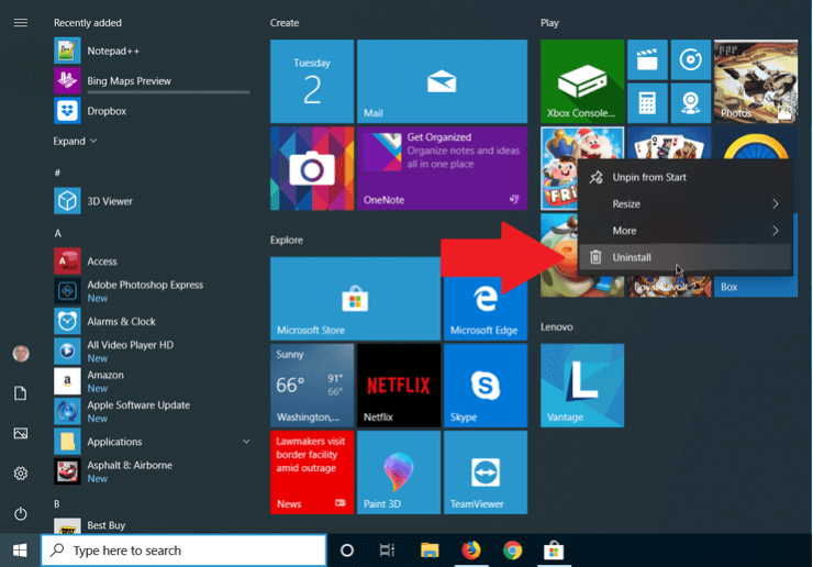 Uninstall Through Startup Menu