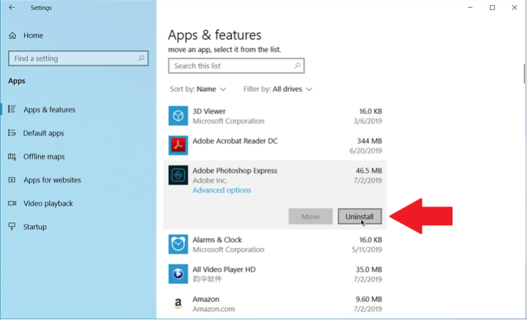 Uninstall Through Settings