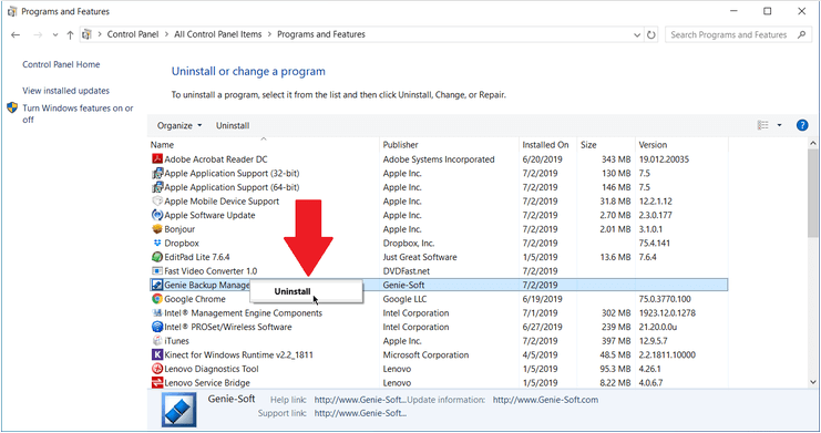 Uninstall Through Control Panel