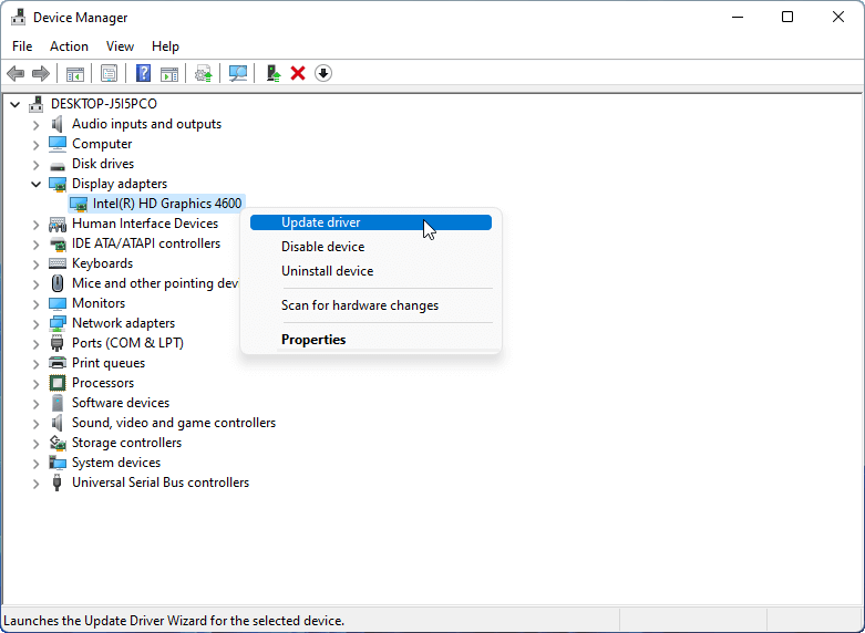 update graphics driver in Windows 11 Device Manager