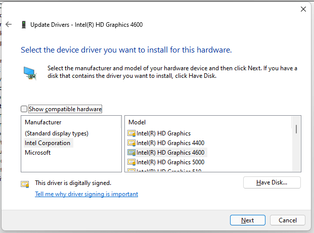 show all graphics drivers on this PC