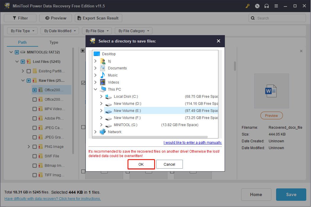 select the storage path