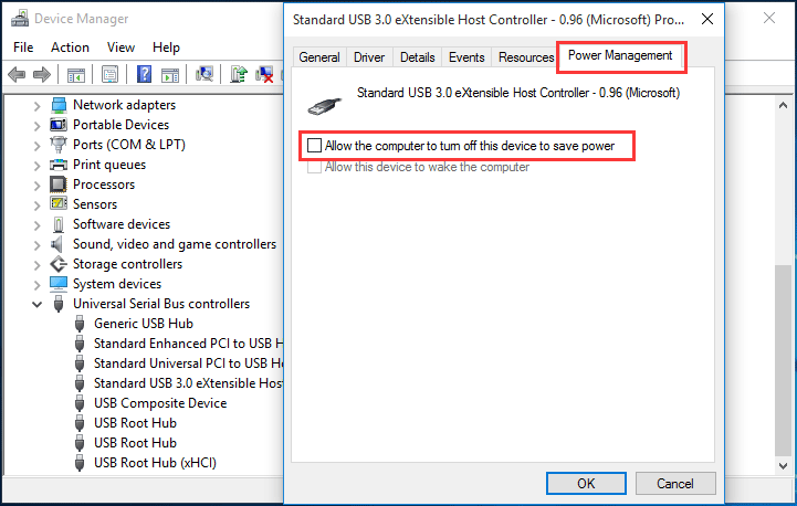 turn off the power saving option