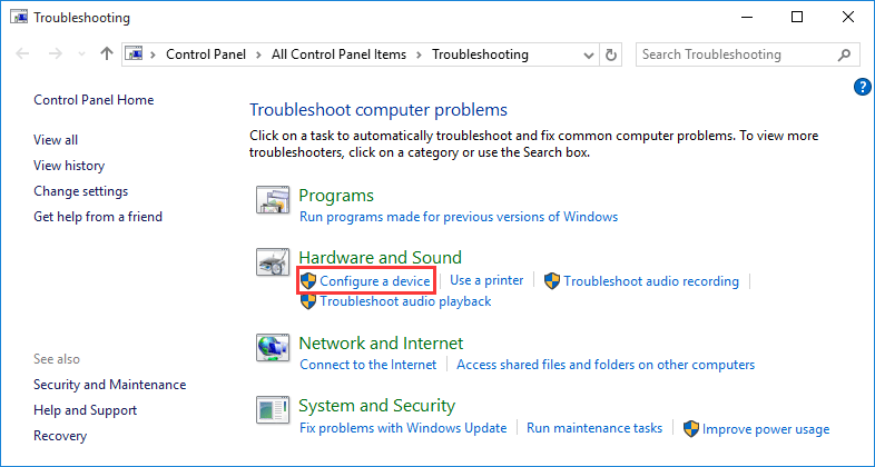 choose Configure a device
