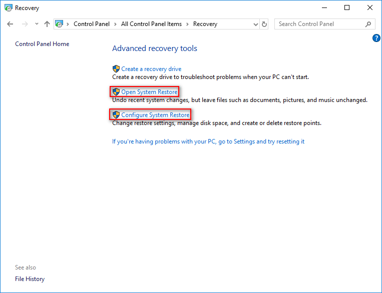 System Restore Windows 10