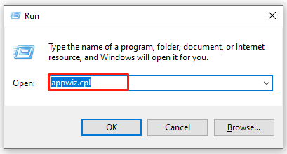 open Programs and Features via the Run box