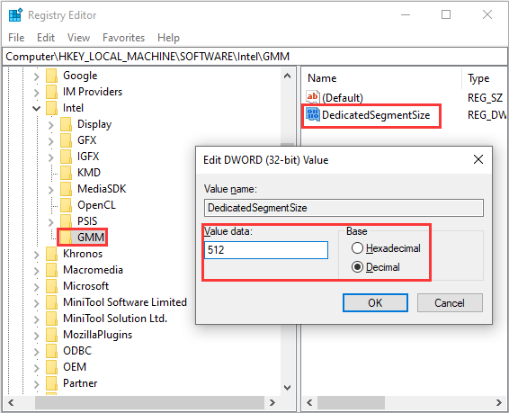increase VRAM using Registry Editor