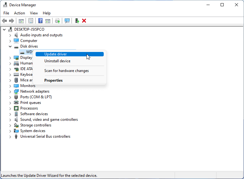 update WD SES device USB device driver