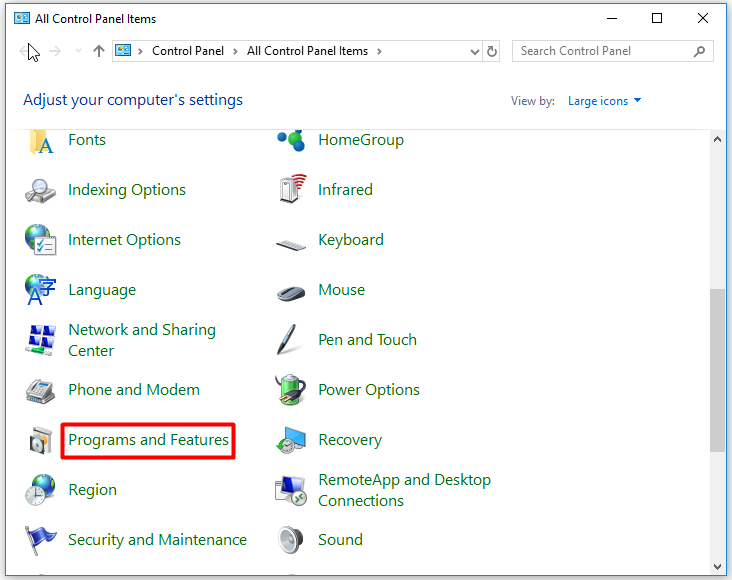 click Programs and Features