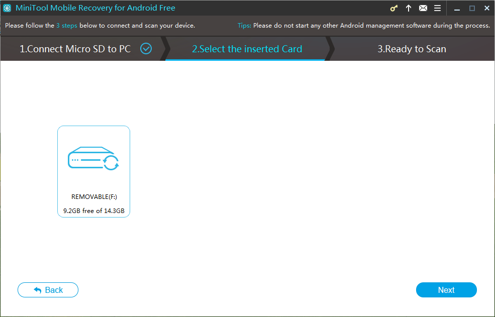 choose the target SD card to scan
