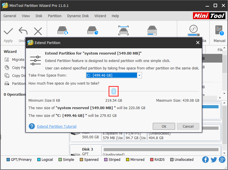 a pop-up window for adjusting the space size you want to take