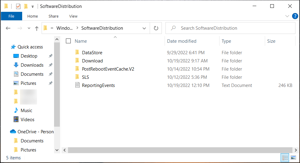 delete the cached Windows update files