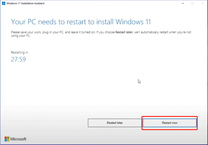 click Restart now