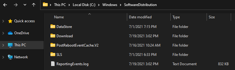 check the SoftwareDistribution folder