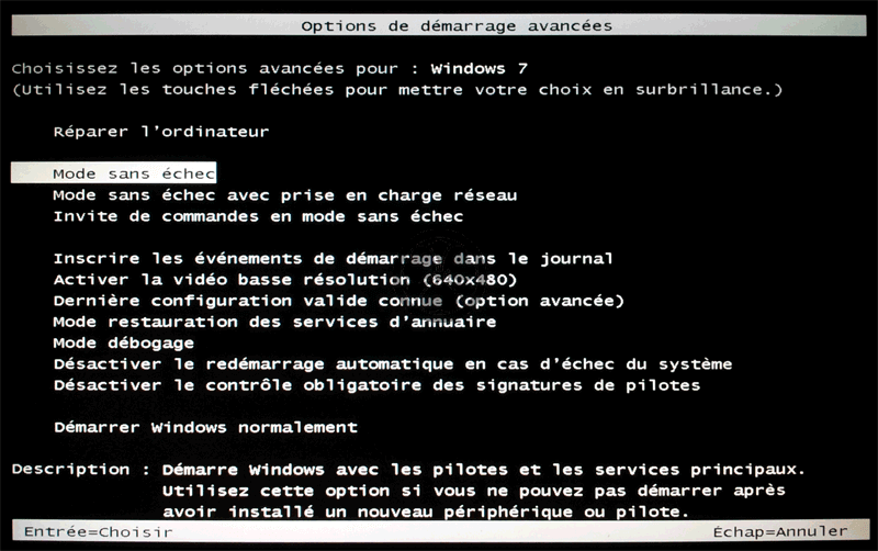 options de démarrage avancées