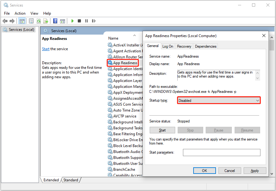 disable the app readiness service