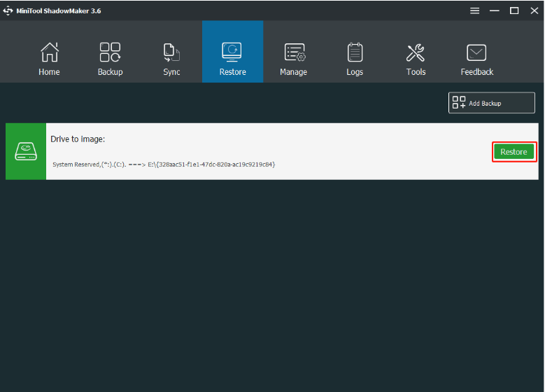 add system image and click Restore