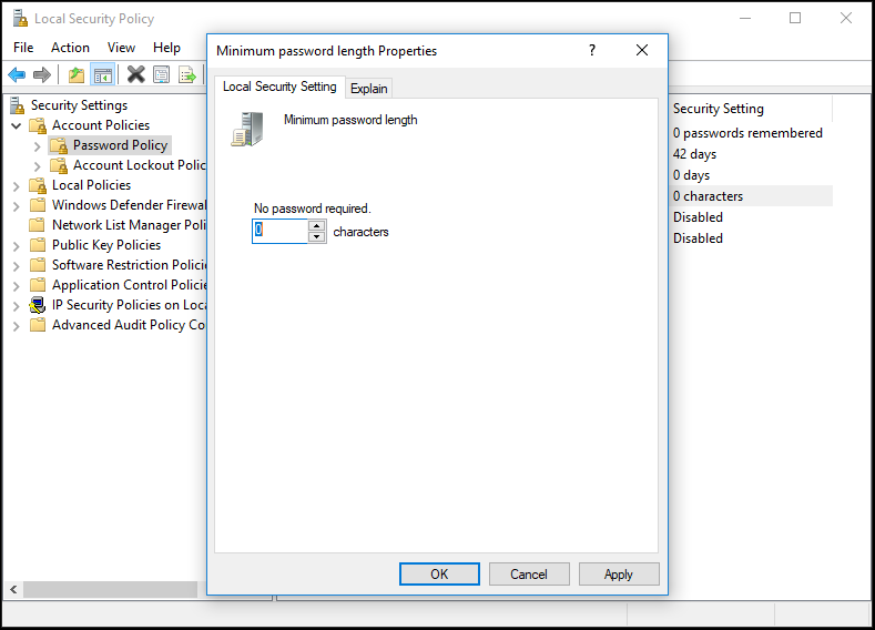 change password length