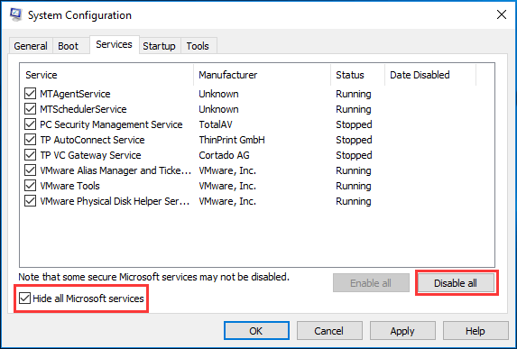 hide all Microsoft services