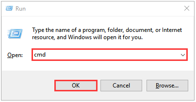 type cmd and click OK