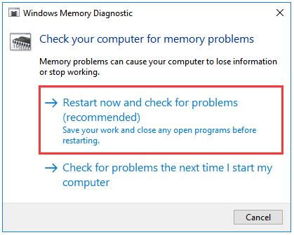 select Restart now and check for problems