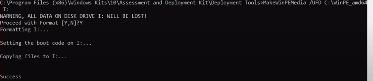 type MakeWinPEMedia /UFD C:\WinPE_amd64 E: