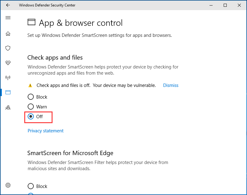 check apps and files is off