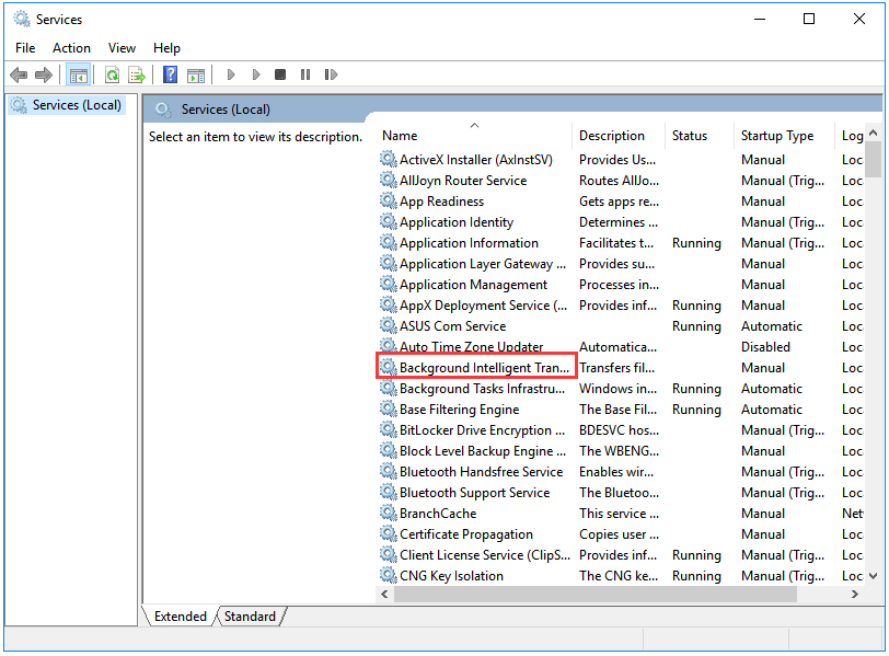 find Background Intelligent Transfer Service among the options