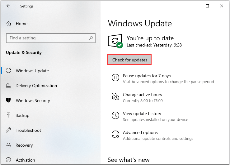 click Check for updates